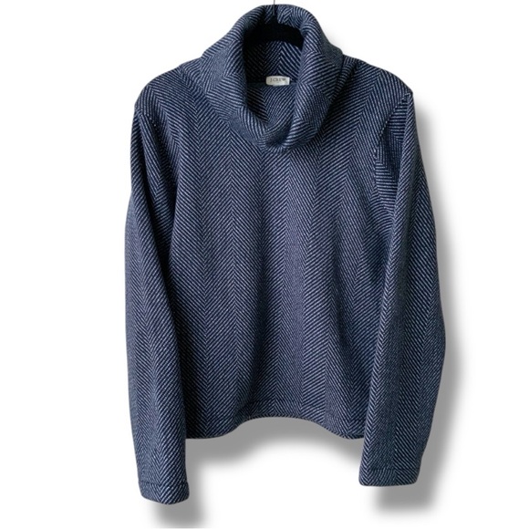 J. CREW Navy Herringbone Turtleneck Sweater Navy Blue White Large - Picture 2 of 10